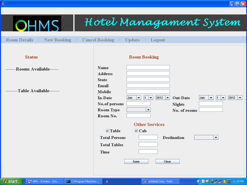 hotel management system project for java